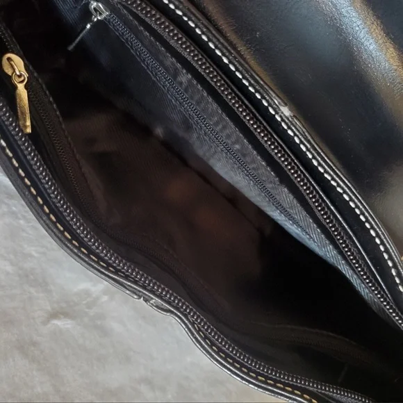 BLACK BAGUETTE FAUX LEATHER SHOULDER HANDBAG Y2K - Picture 5 of 8